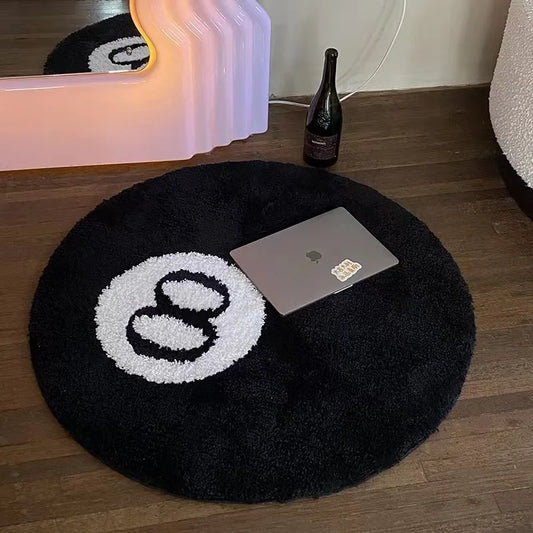 Black 8-Ball Plush Anti-Slip Floor Rug
