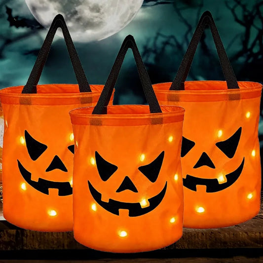 Halloween Pumpkin Candy Tote Bag Basket for Kids Trick or Treat Party Bucket