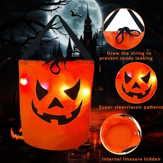 Halloween Pumpkin Candy Tote Bag Basket for Kids Trick or Treat Party Bucket